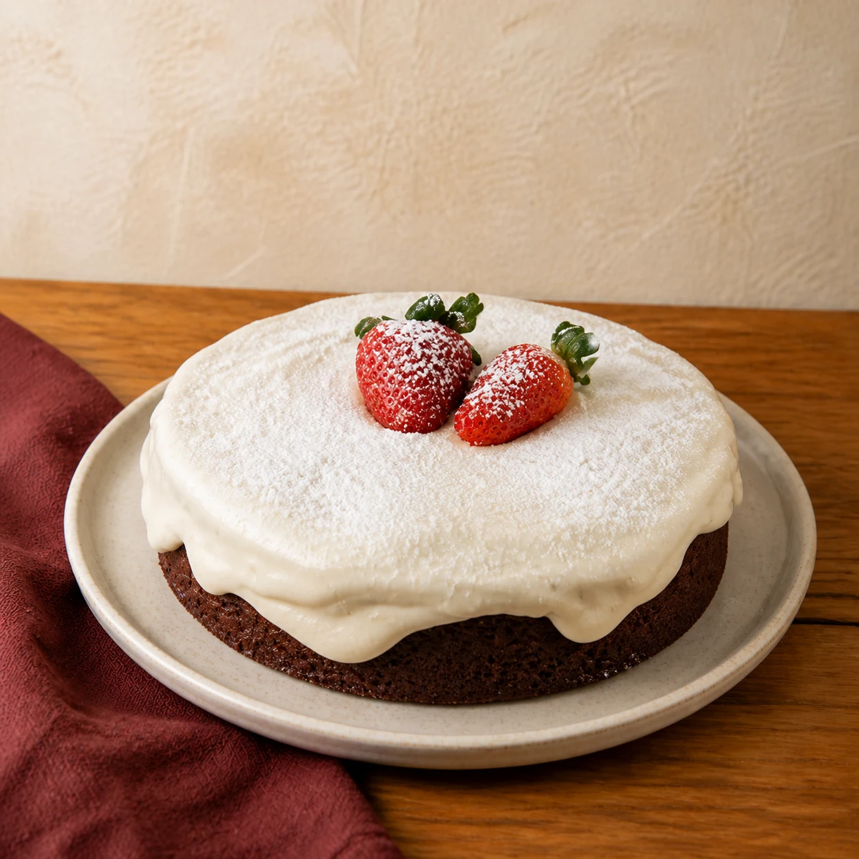 Bolo de iogurte com estrogonofe de morango