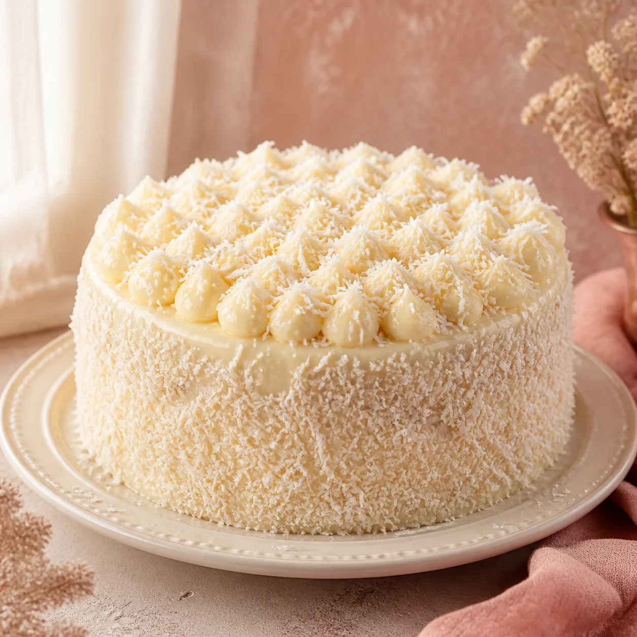 Bolo de coco com cobertura de beijinho